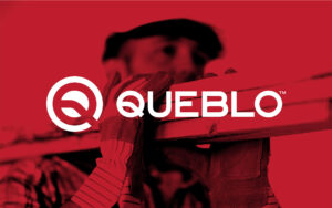 Queblo logo on photo of construction worker
