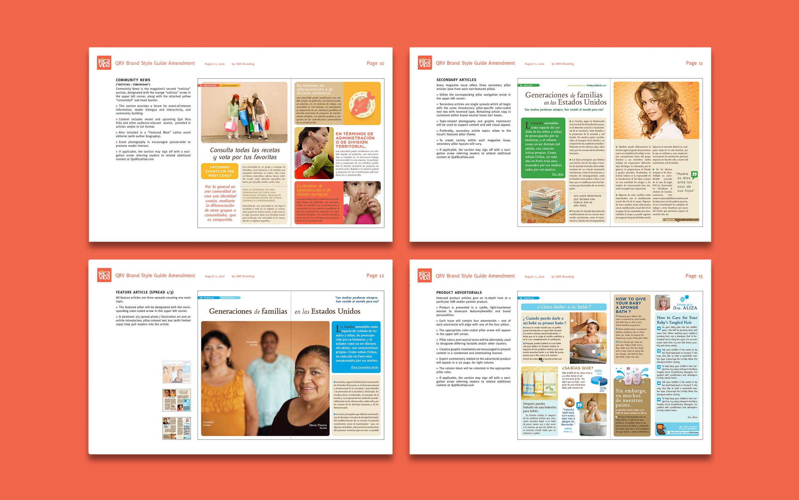 Brand style guide for general mills Que rica vida showing print and website layouts