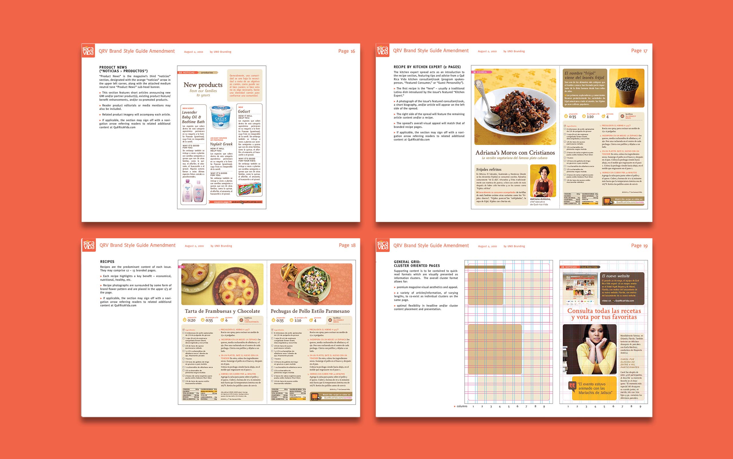 Brand style guide for general mills Que rica vida showing grid layouts